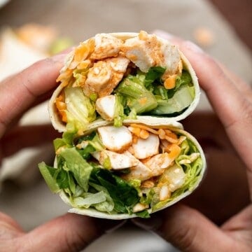 Quick easy buffalo turkey wraps with homemade buffalo sauce are flavorful, spicy, and delicious. A healthy lunch that will keep you full until dinner. | aheadofthyme.com