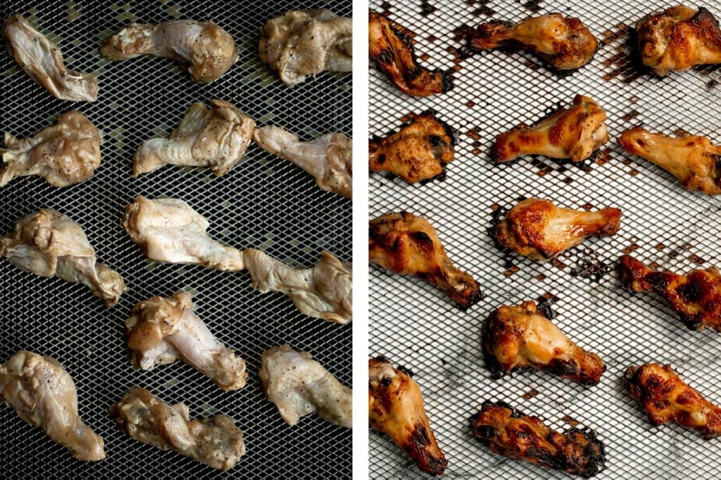 Honey mustard chicken wings are crispy on the outside but juicy and tender inside. Baked in an air fryer or oven, they have the best texture and flavor. | aheadofthyme.com