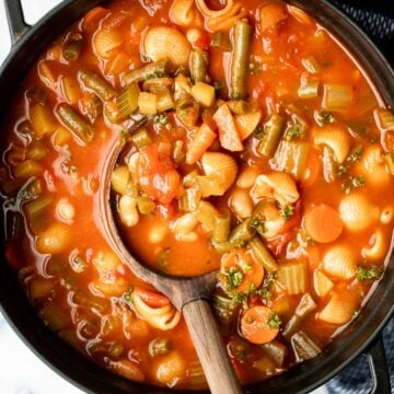 Minestrone soup is a hearty, healthy, nourishing, and delicious classic Italian soup, packed with vegetables and pasta simmered in a rich tomato broth. | aheadofthyme.com