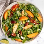 Peach arugula salad with balsamic vinaigrette is an easy delicious summer salad made with a handful of simple ingredients that packs on lots of flavor. | aheadofthyme.com