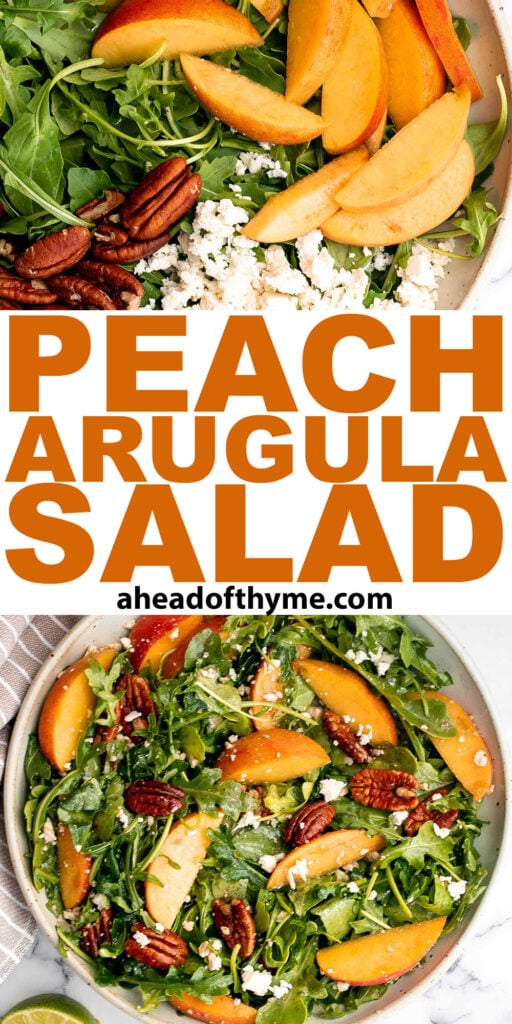 Peach arugula salad with balsamic vinaigrette is an easy delicious summer salad made with a handful of simple ingredients that packs on lots of flavor. | aheadofthyme.com