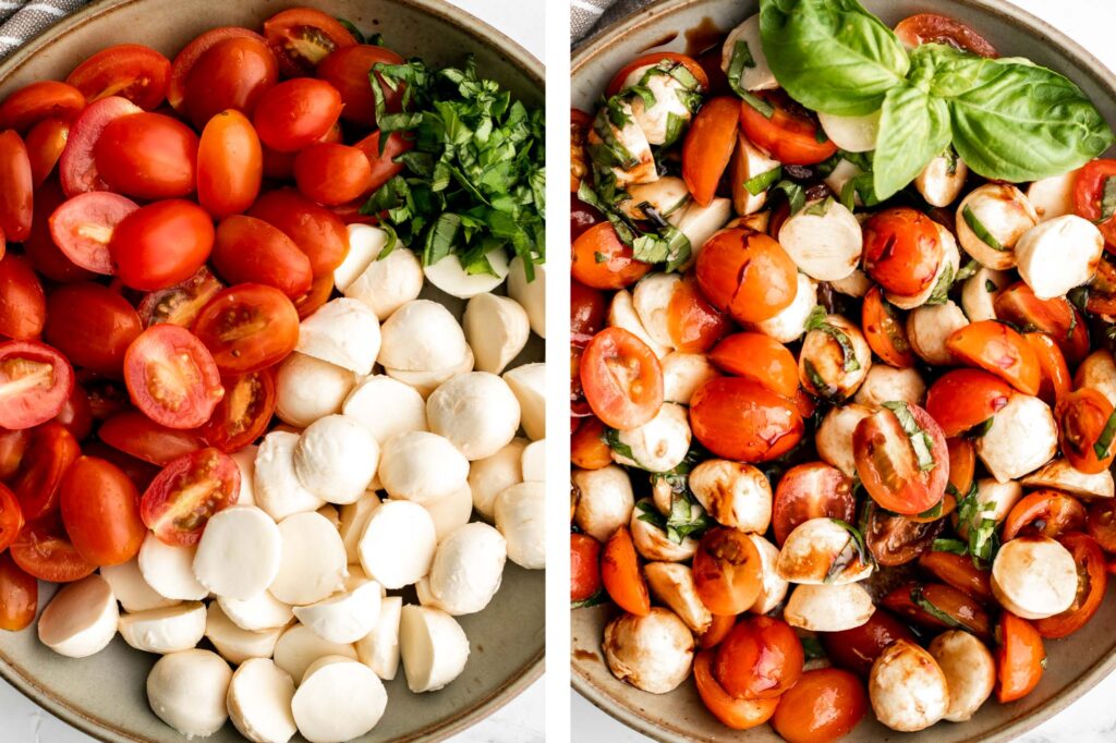 Quick and easy tomato and mozzarella caprese salad is a fresh, light, and delicious summer salad, made with just a few simple ingredients in 10 minutes. | aheadofthyme.com
