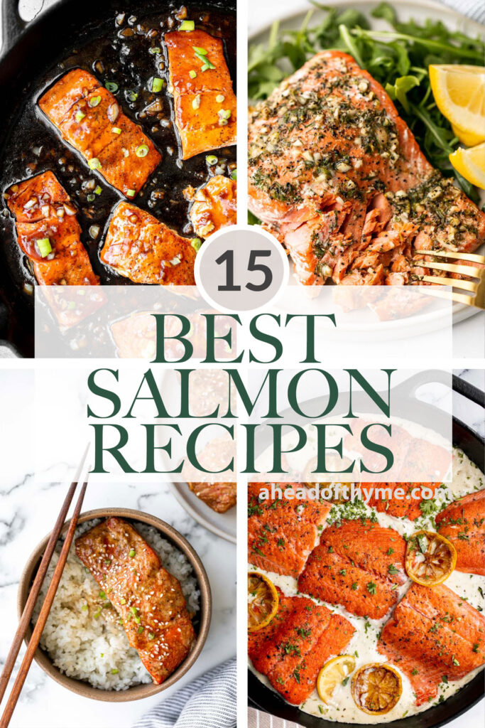 Over 15 of the best and most popular salmon recipes including everything from glazed salmon, herby salmon, creamy shrimp, garlicky salmon, and more. | aheadofthyme.com 