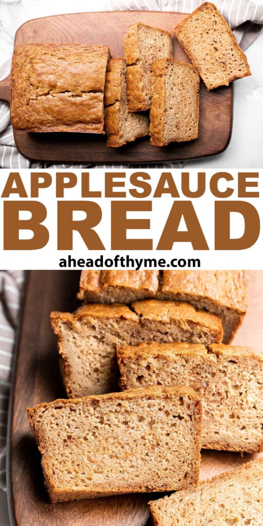 Homemade applesauce bread is fluffy, moist, and delicious. Loaded with fall flavors that transforms your favorite snack into a loaf cake. | aheadofthyme.com