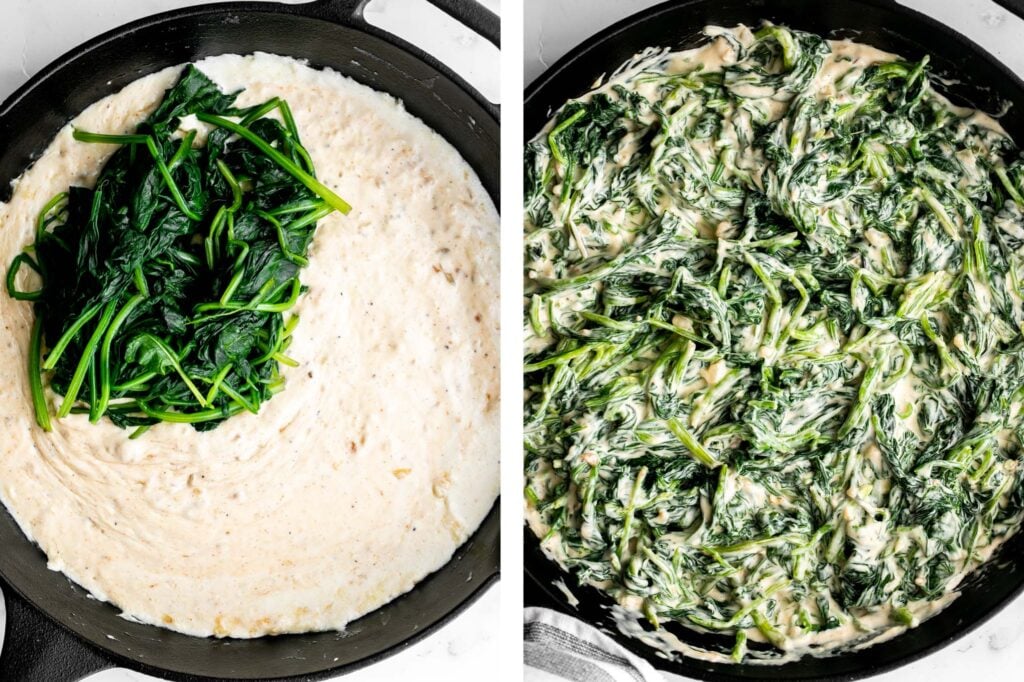 Creamed spinach is a rich, creamy, and delicious side dish to make this fall. Easy to make ahead and reheats well — perfect for Thanksgiving holiday dinner. | aheadofthyme.com