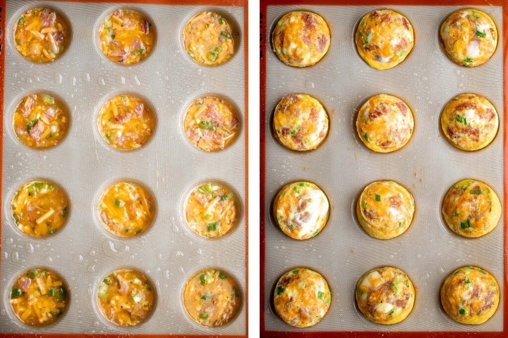 Egg muffins are a quick and easy way to meal prep breakfast on-the-go, loaded with cheddar cheese, bacon or salami, and green onions. Make 12 in 30 minutes. | aheadofthyme.com