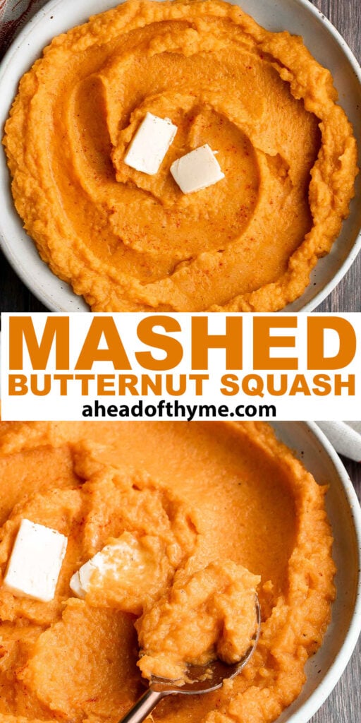 Mashed butternut squash is the perfect side dish for fall — creamy, smooth, and delicious, with the perfect balance between sweet and savory fall flavors. | aheadofthyme.com