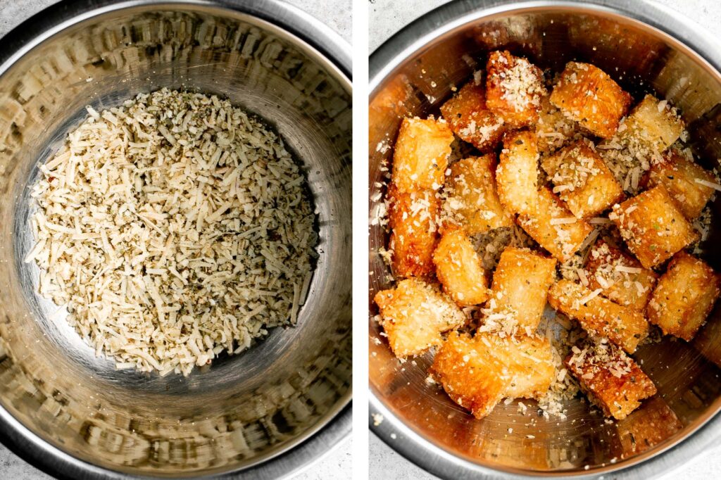 Gluten-free rice croutons are a delicious, crunchy, and chewy homemade snack with the same texture as the best part of rice — the crispy bottom of the pot! | aheadofthyme.com
