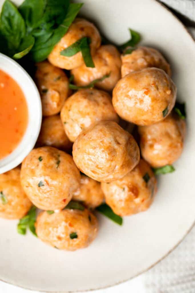 Sweet chili turkey meatballs are delicious, tender and juicy, loaded with classic Thai flavors, and quick and easy to make. Savory, sweet, and tangy. | aheadofthyme.com