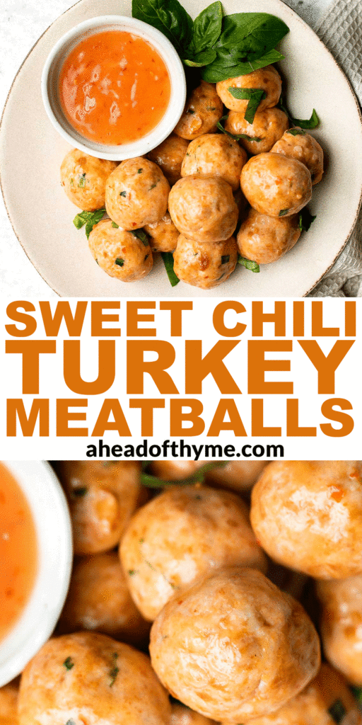 Sweet chili turkey meatballs are delicious, tender and juicy, loaded with classic Thai flavors, and quick and easy to make. Savory, sweet, and tangy. | aheadofthyme.com