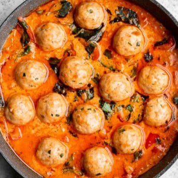 Thai turkey meatballs in coconut curry are the perfect weeknight dinner when you want something delicious, healthy, flavorful, and satisfying. | aheadofthyme.com