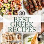 Over 30 popular best Greek recipes loaded with Mediterranean flavor including salads, grilled skewers, chicken, beef, vegetables, pita bread, and more! | aheadofthyme.com