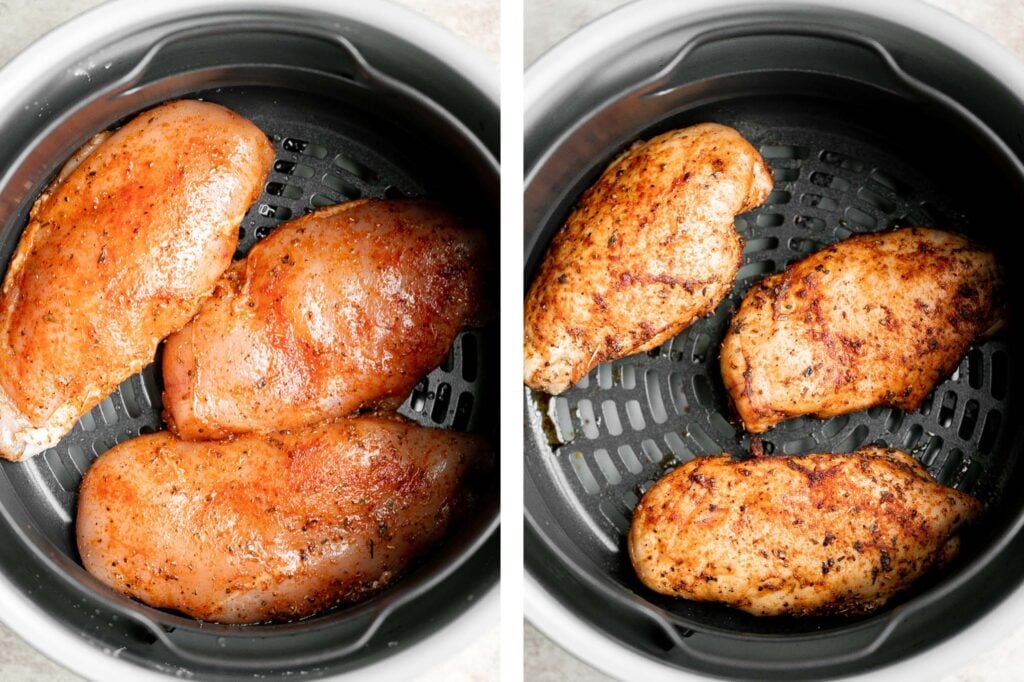 Air fryer chicken breast is crispy on the outside, juicy and tender inside, and packed with flavor in every bite. Quick and easy dinner on busy weeknights. | aheadofthyme.com