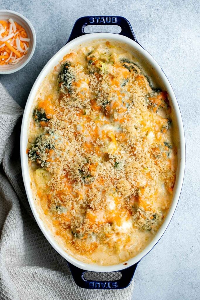 Broccoli cheese casserole is creamy, cheesy, and delicious — the most comforting side dish. It’s crispy on the outside but soft and tender inside. | aheadofthyme.com