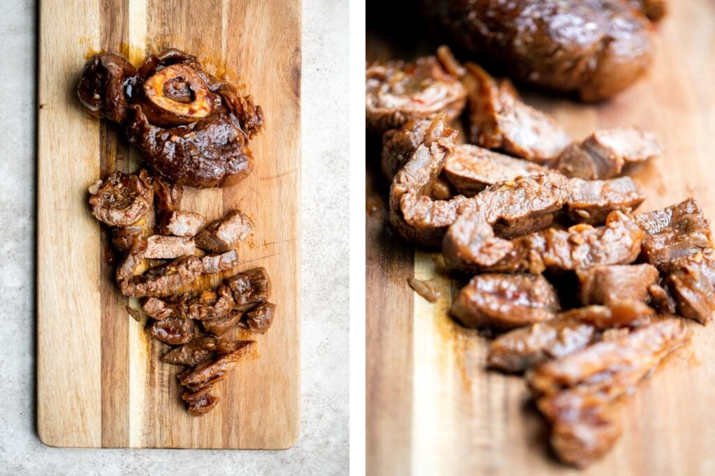 Chinese braised veal shank is juicy, tender, spicy, and sweet. It's an easy one pot recipe that takes very little effort to make with just 5 minutes prep. | aheadofthyme.com