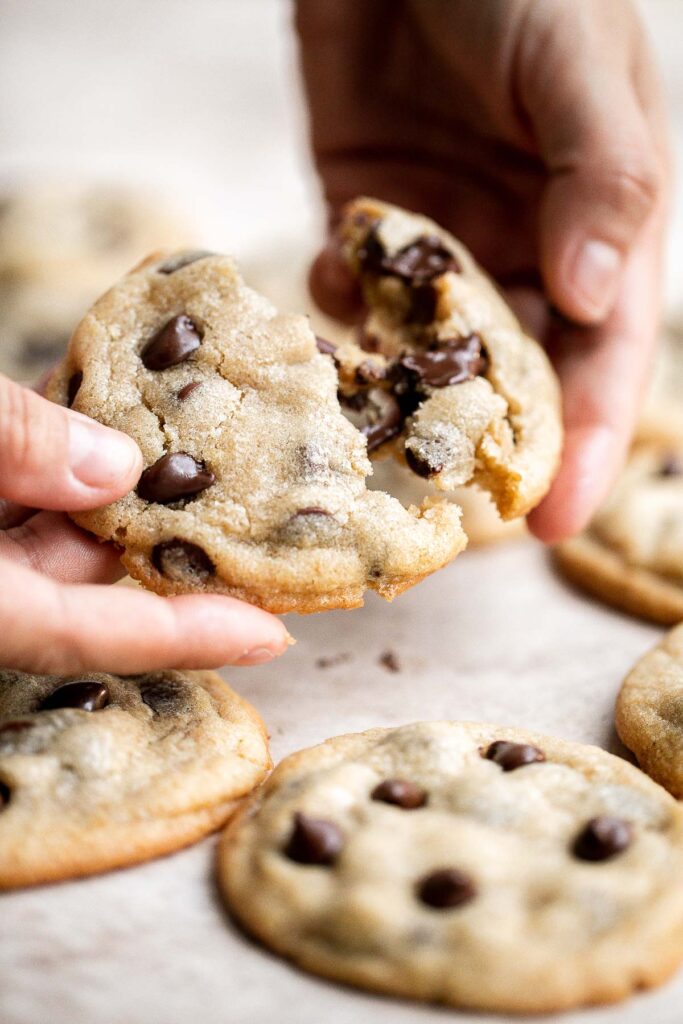 Homemade chocolate chip cookies are soft and chewy, have perfectly crisp edges, and are loaded with chocolate chips. This classic cookie is quick and easy. | aheadofthyme.com