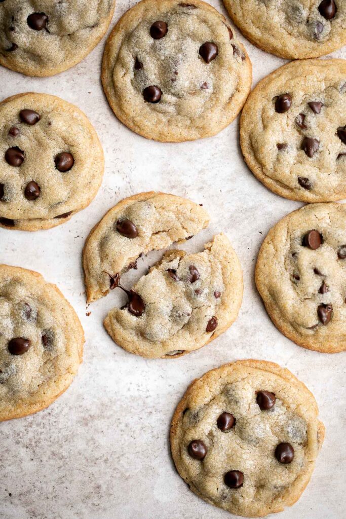 Homemade chocolate chip cookies are soft and chewy, have perfectly crisp edges, and are loaded with chocolate chips. This classic cookie is quick and easy. | aheadofthyme.com