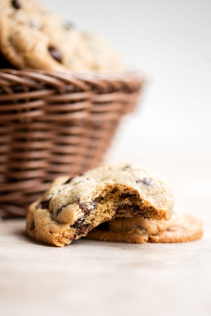 Homemade chocolate chip cookies are soft and chewy, have perfectly crisp edges, and are loaded with chocolate chips. This classic cookie is quick and easy. | aheadofthyme.com