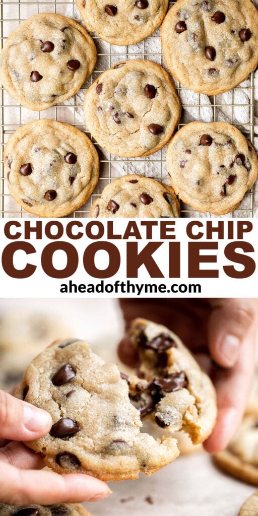 Homemade chocolate chip cookies are soft and chewy, have perfectly crisp edges, and are loaded with chocolate chips. This classic cookie is quick and easy. | aheadofthyme.com