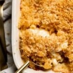 Classic Baked Mac and Cheese is creamy, cheesy, and topped with golden garlic breadcrumbs. The ultimate comfort food, ready in under an hour. | aheadofthyme.com