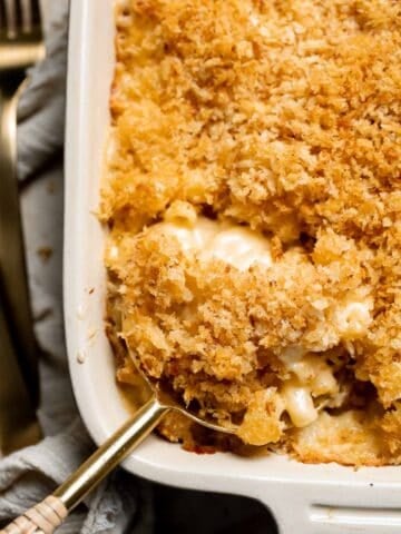 Classic Baked Mac and Cheese is creamy, cheesy, and topped with golden garlic breadcrumbs. The ultimate comfort food, ready in under an hour. | aheadofthyme.com