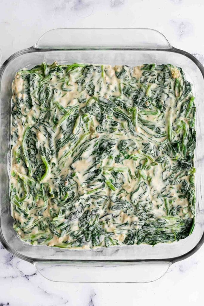 Creamed Spinach Gratin is a rich, cheesy, and creamy side dish with a layer of crispy, melty cheese on top. Easy to make ahead and perfect for holidays. | aheadofthyme.com
