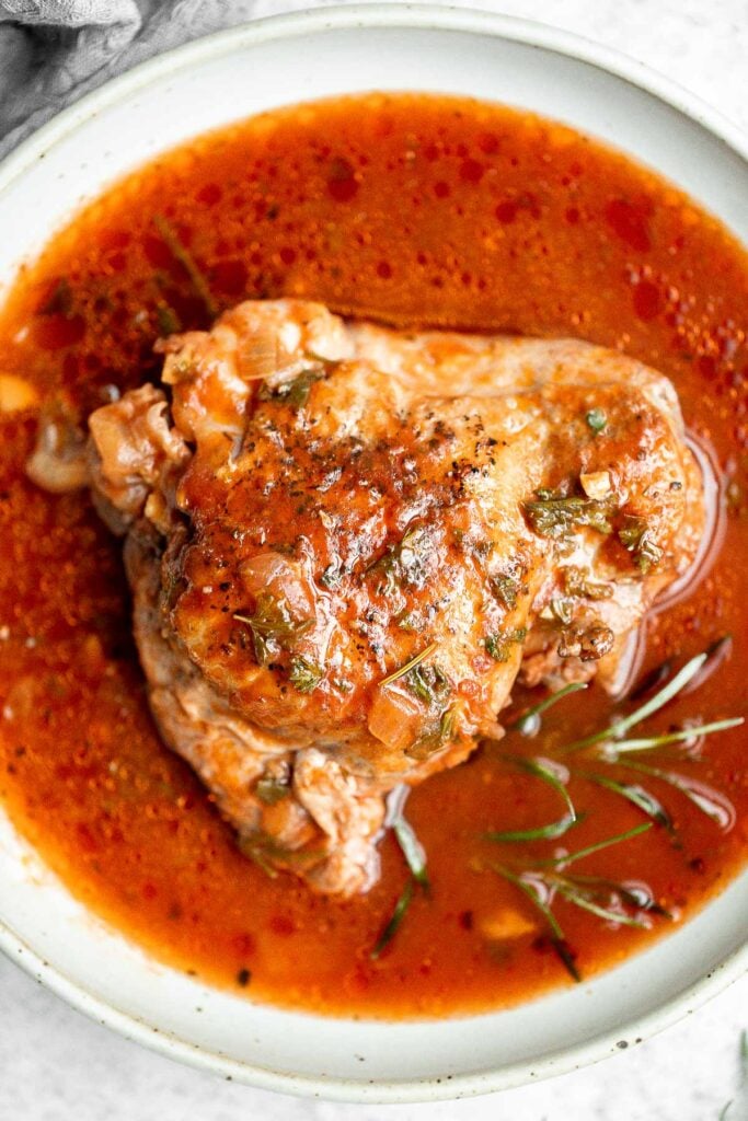 Instant pot turkey thighs are tender, juicy, and delicious. Perfect for a small holiday dinner or weeknight dinner with little effort and 10 minutes prep. | aheadofthyme.com