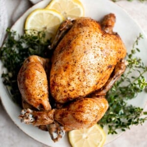 Instant pot whole chicken with gravy is tender, juicy, and flavorful. It's the fastest way to cook a whole rotisserie chicken for dinner in just 40 minutes. | aheadofthyme.com