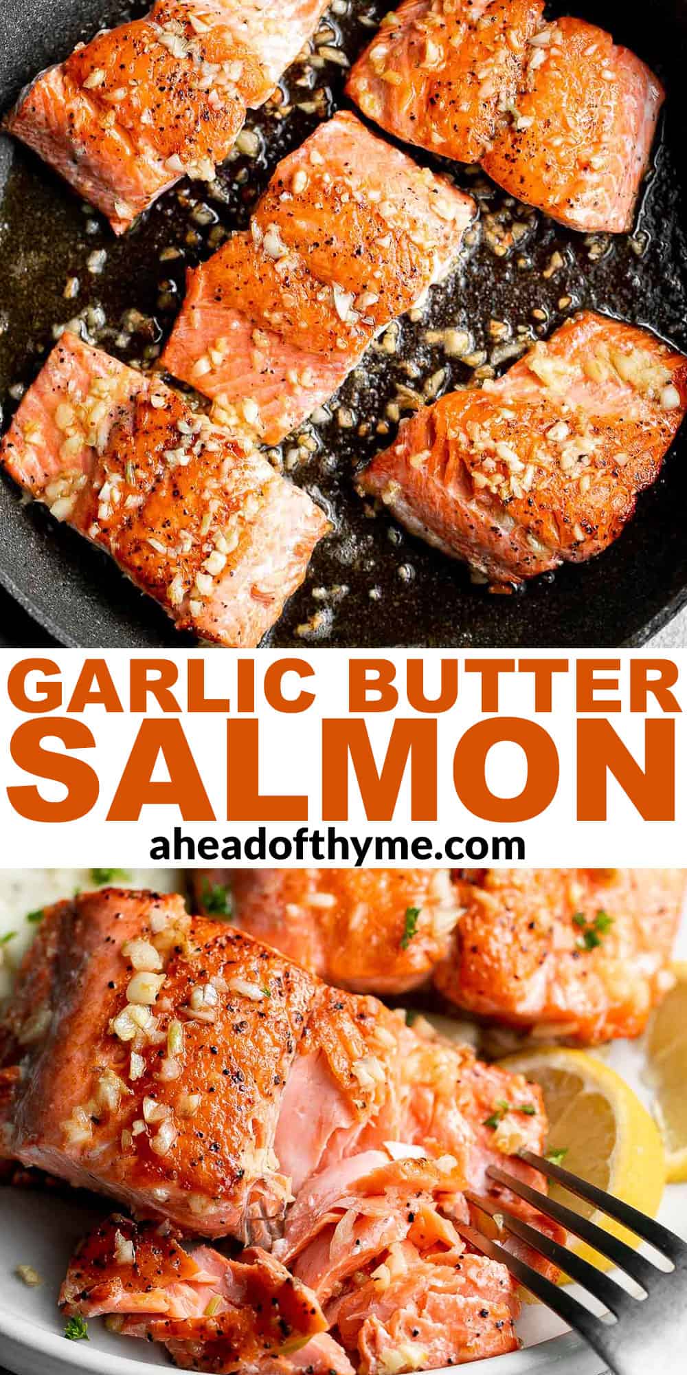 Pan-seared garlic butter salmon is tender, flaky, and flavorful. An easy 20-minute recipe with lemon and parsley, perfect for weeknights. | aheadofthyme.com