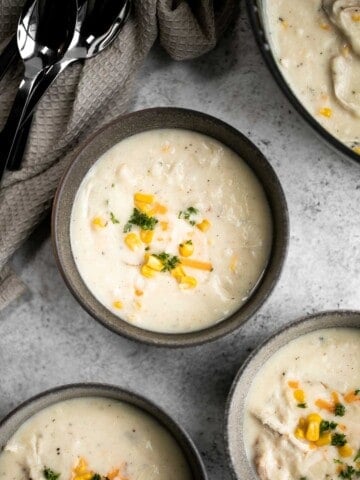 Leftover turkey potato chowder is a creamy, savory, and delicious soup that is loaded with holiday leftovers. Quick and easy, ready in under 30 minutes. | aheadofthyme.com