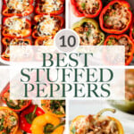 Over 10 best stuffed peppers recipes including beef, chicken, or turkey stuffed peppers, vegetarian stuffed peppers, stuffed peppers without rice, and more! | aheadofthyme.com