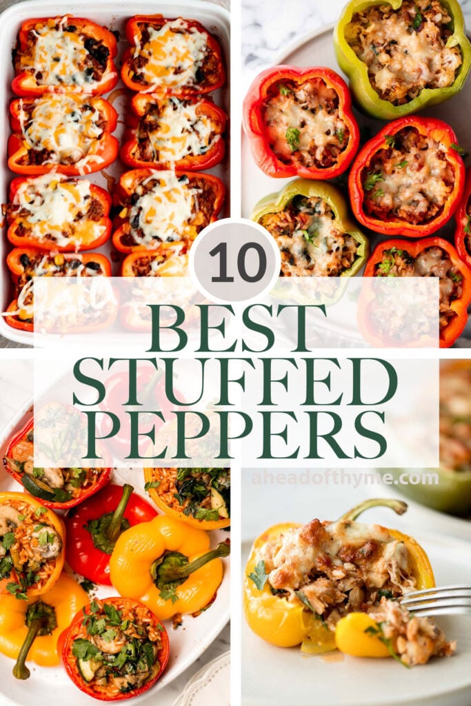 Over 10 best stuffed peppers recipes including beef, chicken, or turkey stuffed peppers, vegetarian stuffed peppers, stuffed peppers without rice, and more! | aheadofthyme.com