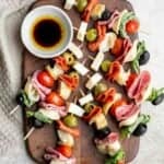 Antipasto skewers with tortellini are a quick, easy, and delicious appetizer with the best parts of a traditional antipasto platter but easier to eat. | aheadofthyme.com