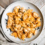 Brie mac and cheese takes traditional macaroni and cheese to the next level. It's creamy, comforting, delicious, and easy to make in about 30 minutes. | aheadofthyme.com