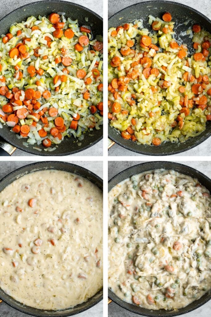 Homemade chicken pot pie is loaded with a delicious, creamy, savory filling contained by a crispy, buttery, and flaky pie crust. It stores and freezes well. | aheadofthyme.com