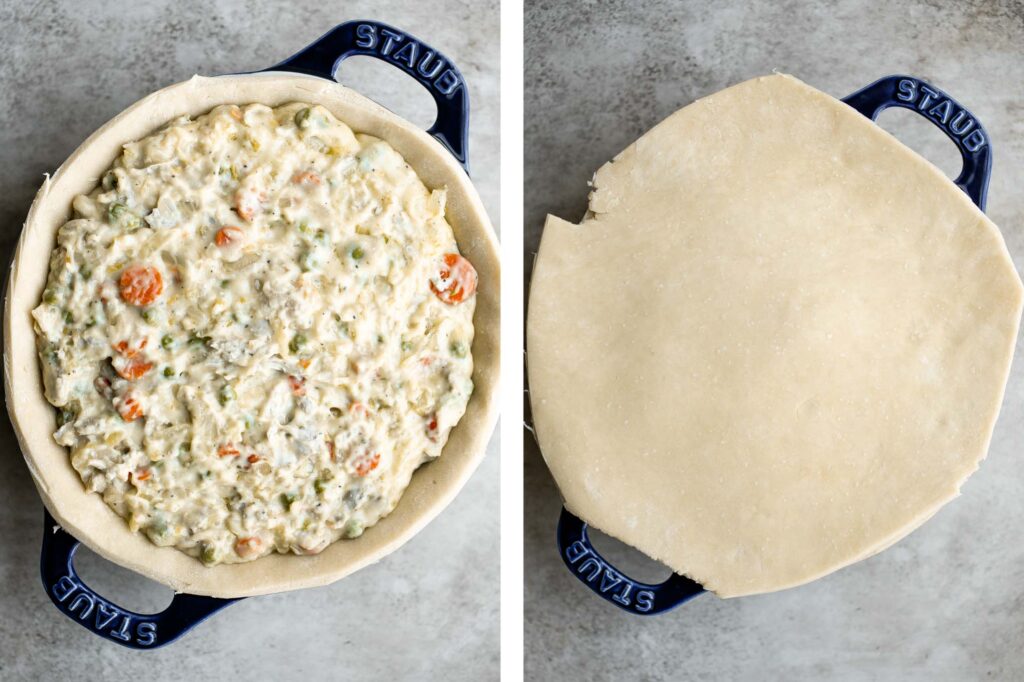 Homemade chicken pot pie is loaded with a delicious, creamy, savory filling contained by a crispy, buttery, and flaky pie crust. It stores and freezes well. | aheadofthyme.com