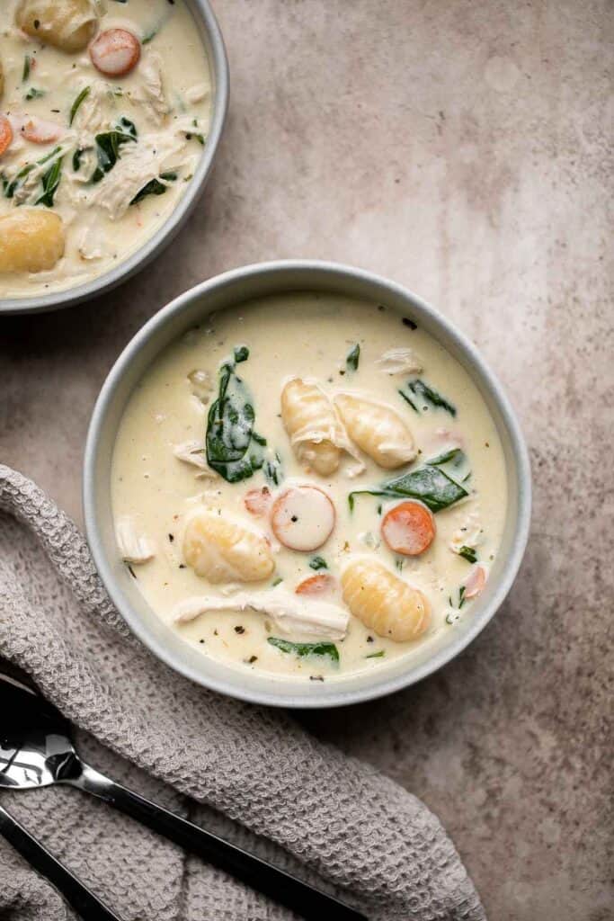 Creamy turkey gnocchi soup is the ultimate comfort food — creamy, rich, and delicious, made with good carbs, clean protein, and veggies in 25 minutes. | aheadofthyme.com