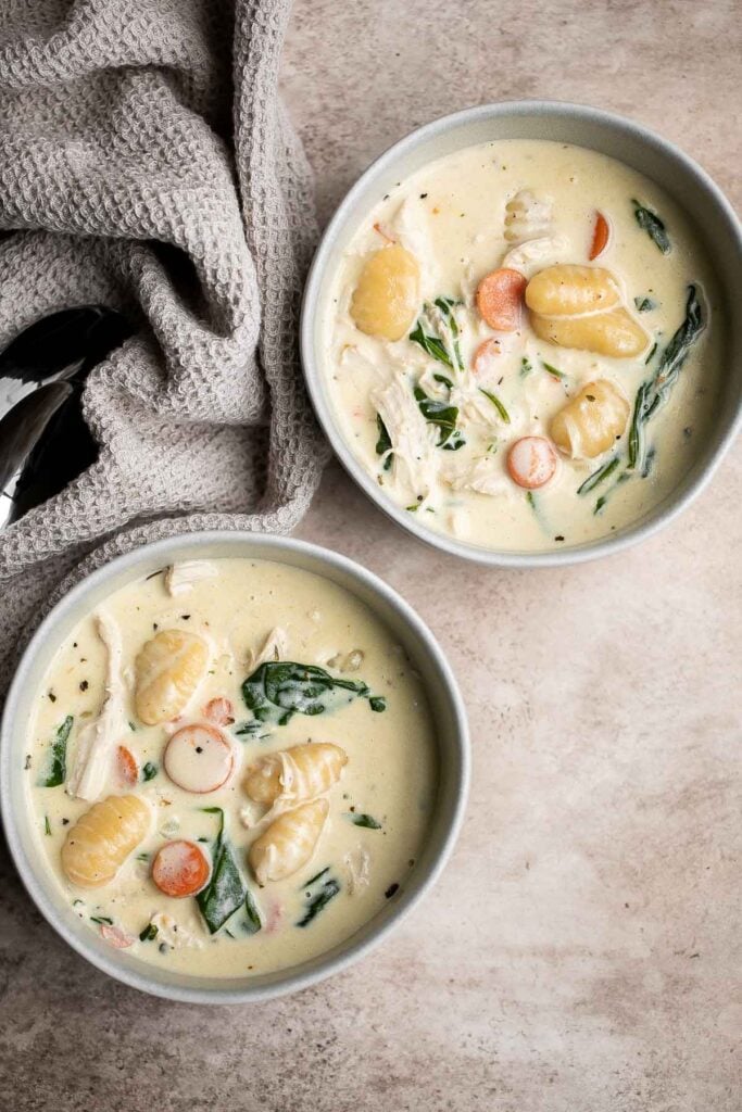 Creamy turkey gnocchi soup is the ultimate comfort food — creamy, rich, and delicious, made with good carbs, clean protein, and veggies in 25 minutes. | aheadofthyme.com