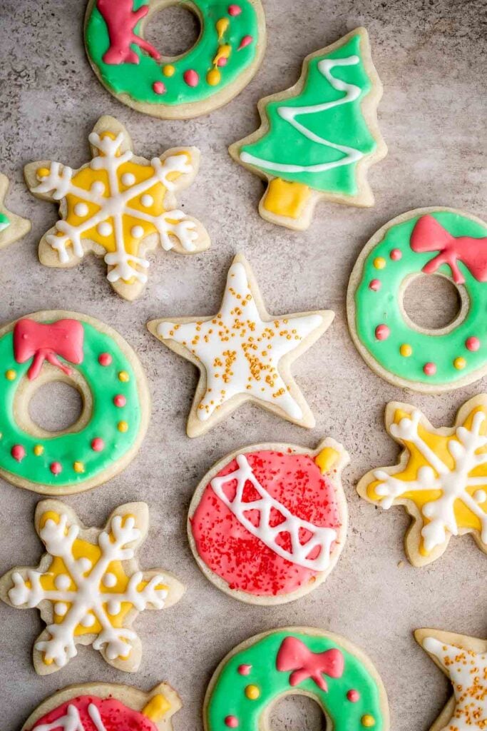 Cut out shortbread cookies are soft, buttery, and melt in your mouth. Made with a simple 5-ingredient cookie dough and decorated with optional royal icing. | aheadofthyme.com