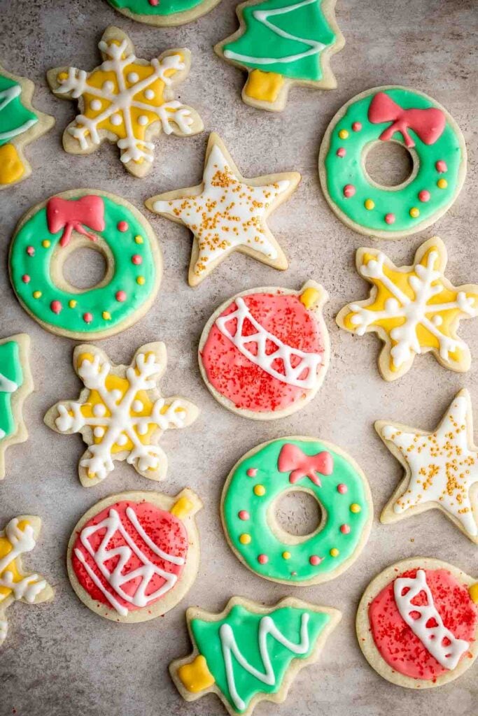 Cut out shortbread cookies are soft, buttery, and melt in your mouth. Made with a simple 5-ingredient cookie dough and decorated with optional royal icing. | aheadofthyme.com