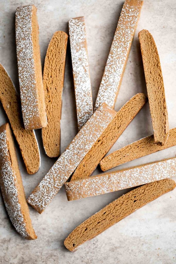 Gingerbread biscotti have the best crunchy and crumbly texture, are loaded with festive holiday spices, are easy to make, and stores well for weeks. | aheadofthyme.com