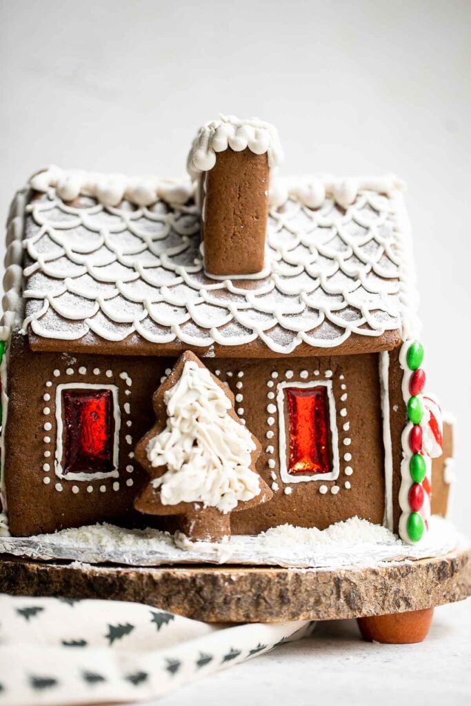 This gingerbread house recipe with template is easy to make, fun to decorate, and delicious — soft and chewy, yet crunchy and sturdy with crisp edges. | aheadofthyme.com