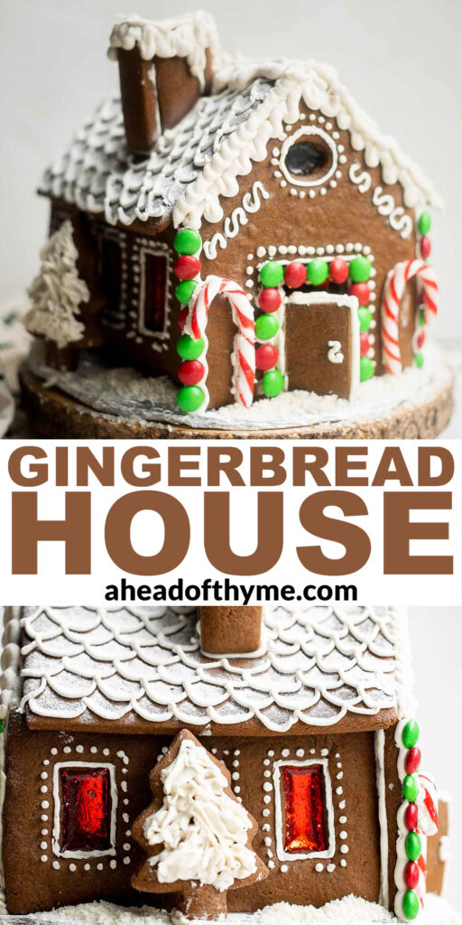 This gingerbread house recipe with template is easy to make, fun to decorate, and delicious — soft and chewy, yet crunchy and sturdy with crisp edges. | aheadofthyme.com