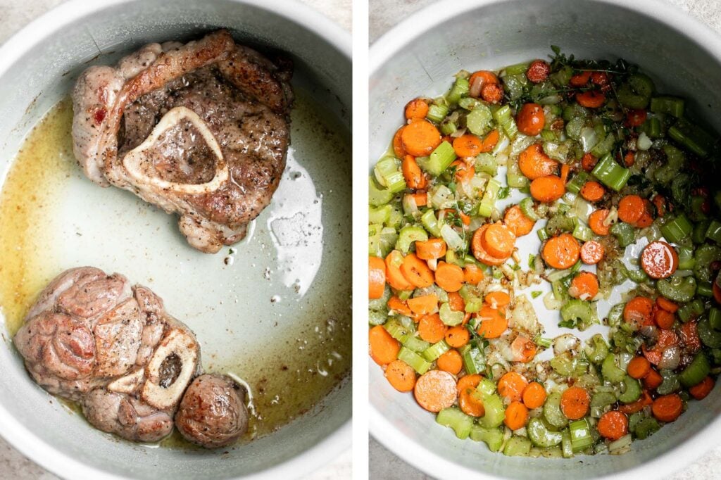 Instant pot osso buco is a delicious, classic Italian recipe with braised veal shanks stewed with vegetables in a thick, savory red wine and tomato sauce. | aheadofthyme.com