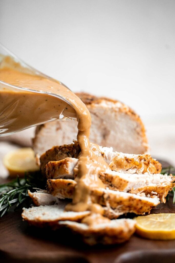 Instant pot turkey roast with homemade gravy is easy to prepare in minutes, the fastest way to cook turkey, and delivers flavorful, juicy, tender turkey. | aheadofthyme.com