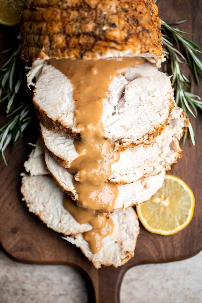 Instant pot turkey roast with homemade gravy is easy to prepare in minutes, the fastest way to cook turkey, and delivers flavorful, juicy, tender turkey. | aheadofthyme.com