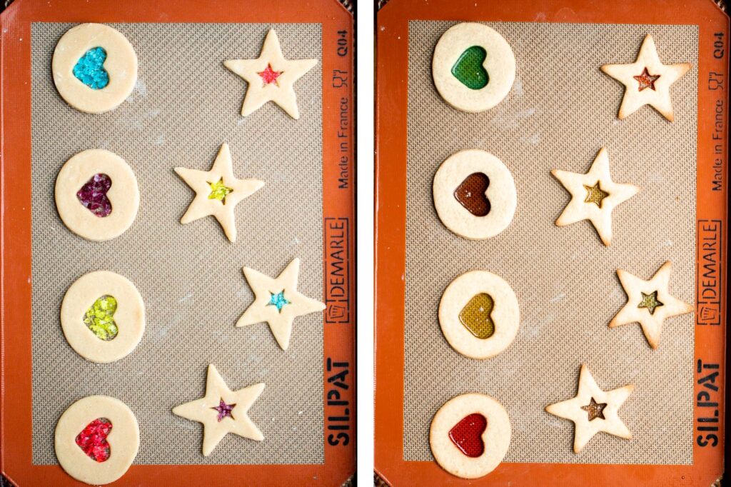 Stained glass window cookies with a soft crisp sugar cookie base and smooth jolly rancher hard candy center are the prettiest holiday cookies and easy too. | aheadofthyme.com