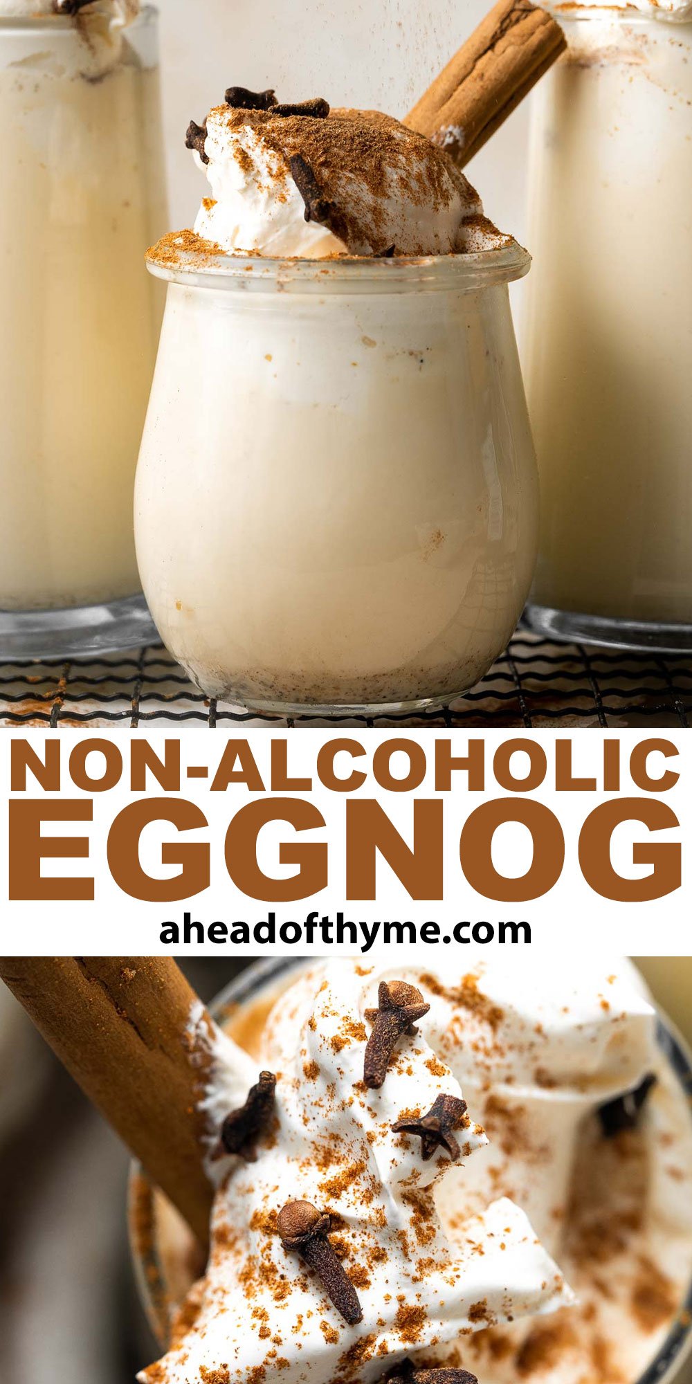 Non-alcoholic homemade eggnog is thick, sweet, creamy, and smooth. This family-friendly version of a classic holiday drink is way better than store-bought. | aheadofthyme.com