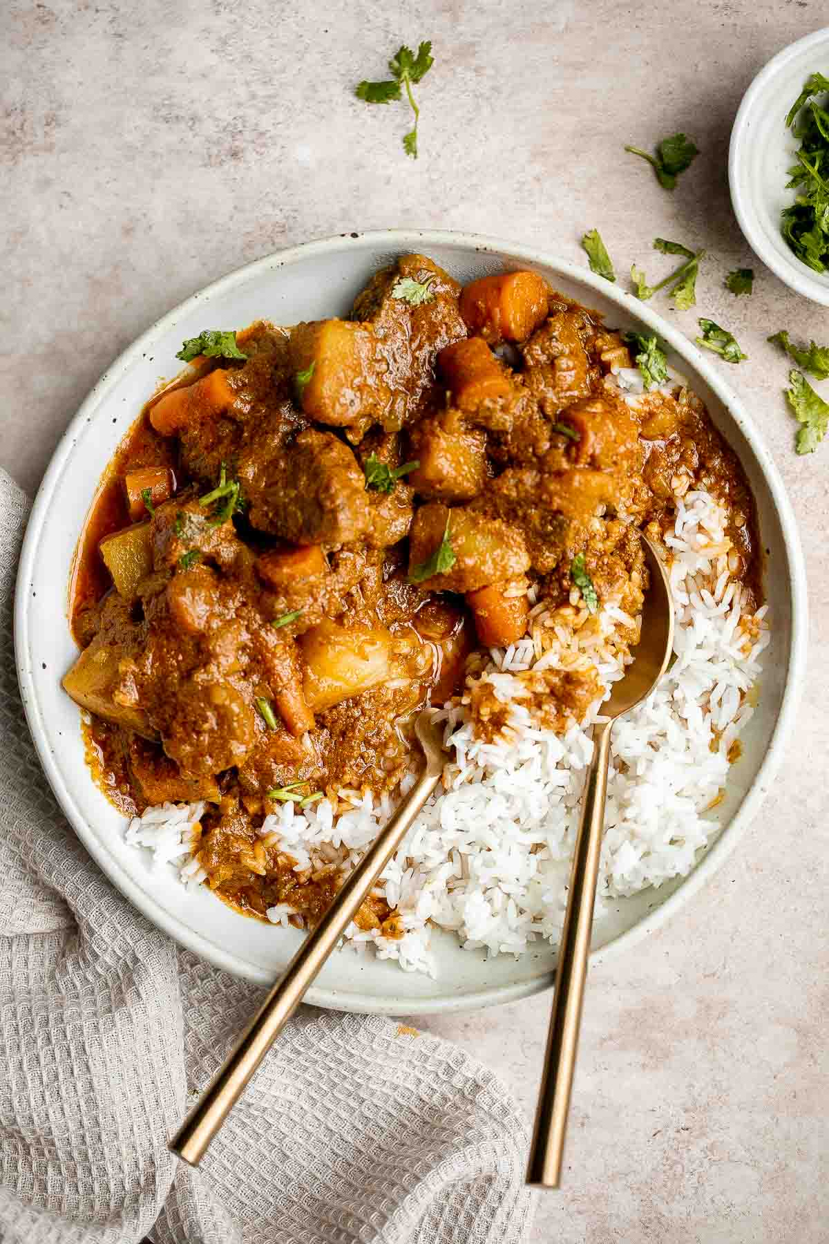 Instant pot beef curry with potatoes and carrots is delicious, hearty, comforting, and flavorful. It's made quick and easy in the pressure cooker. | aheadofthyme.com