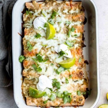 Salsa verde green chicken enchiladas are delicious and flavorful, quick and easy to make, and saucy and spicy. Authentic Mexican food ready in 40 minutes. | aheadofthyme.com